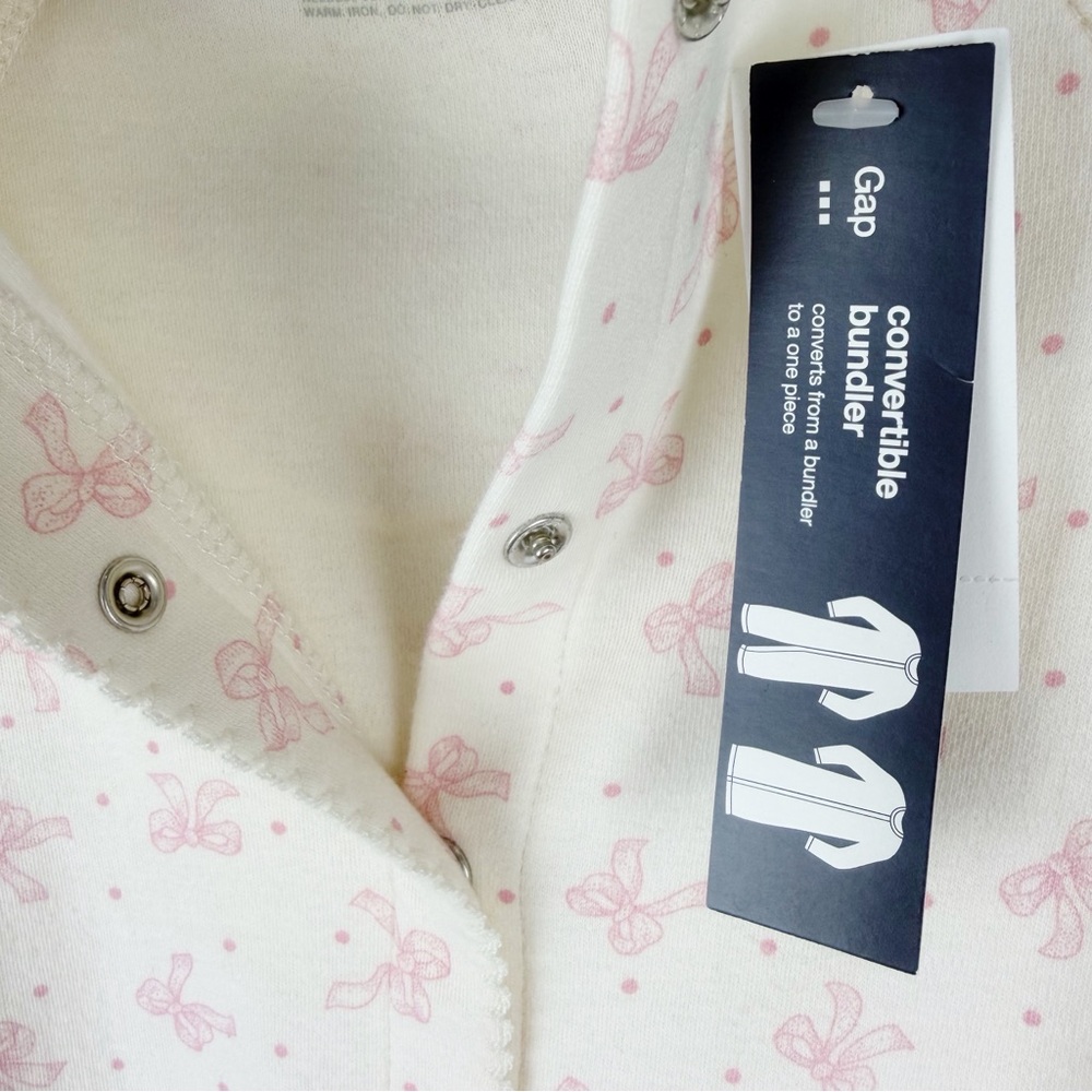 Baby Gap Convertible Infant Gown Pink Bows Print Cotton Size 0-3 Months - Picture 11 of 12